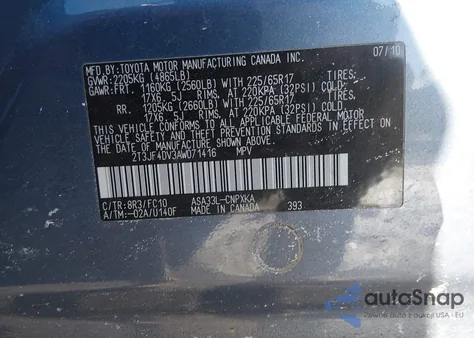 2010 Toyota Rav4 from USA, damaged, VIN 2T3JF4DV3AW071416